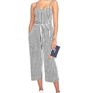 RACHEL Rachel Roy Black & White Striped Tie-Waist Jumpsuit